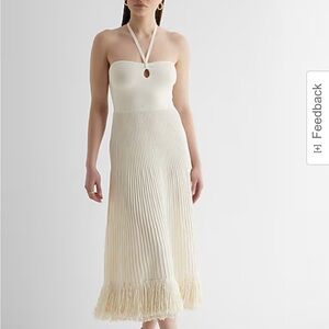 Express Ribbed Halter Neck Fringe Midi Sweater Dress